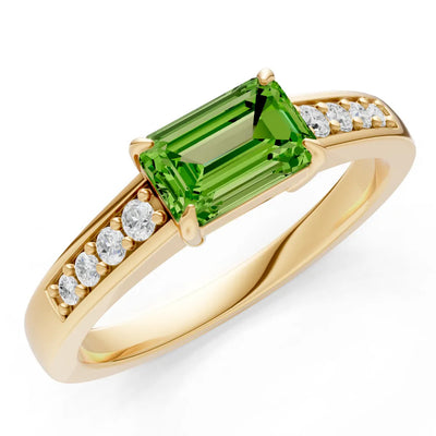 Peridot East West Emerald Cut Gemstone Ring with Accents