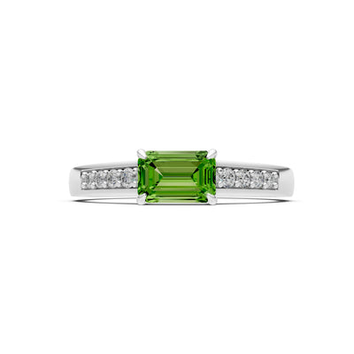 East West Emerald Gemstone Ring with Accents