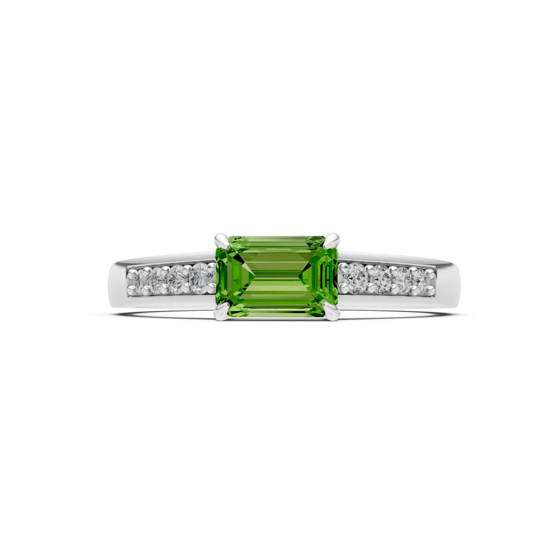 East West Emerald Gemstone Ring with Accents