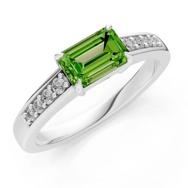 East West Emerald Gemstone Ring with Accents