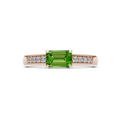 East West Emerald Gemstone Ring with Accents