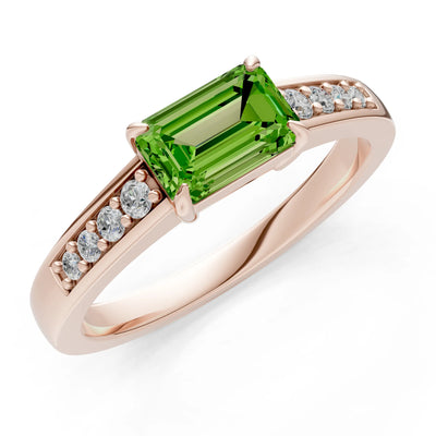 East West Emerald Gemstone Ring with Accents