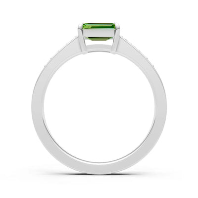 Peridot East West Emerald Cut Gemstone Ring with Accents