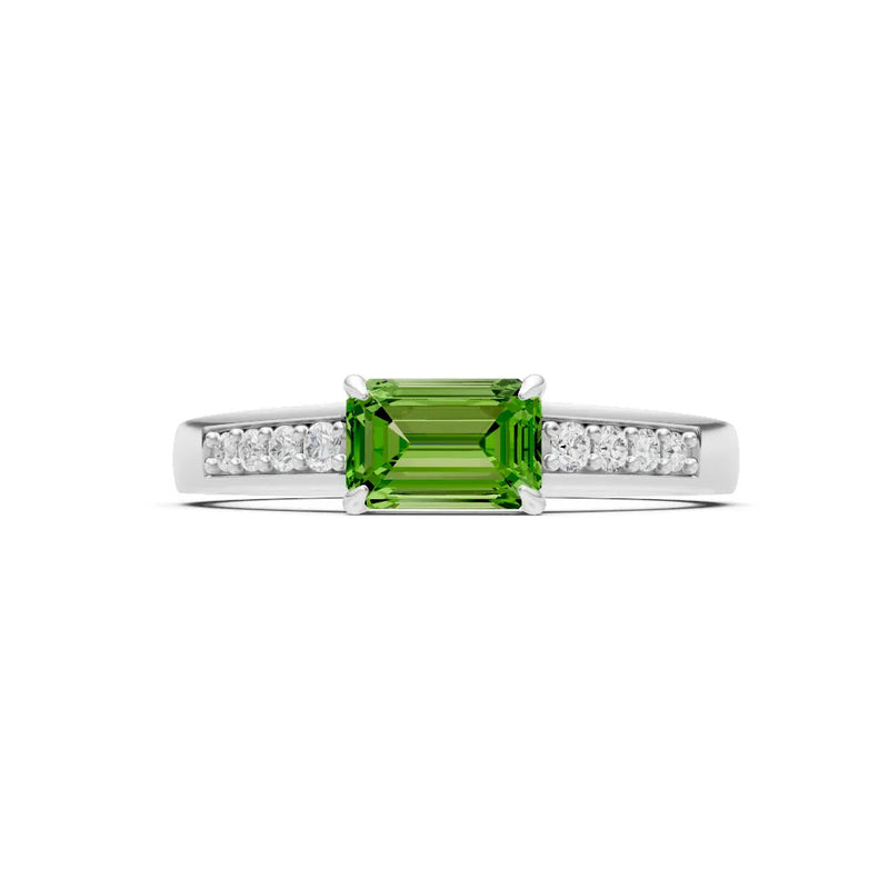 Peridot East West Emerald Cut Gemstone Ring with Accents