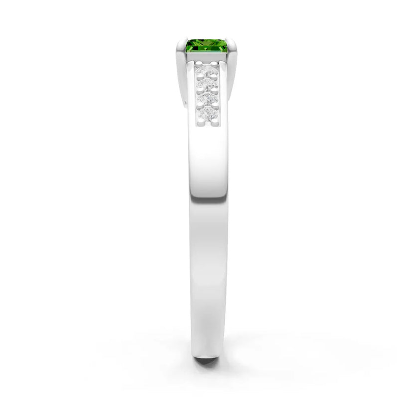Peridot East West Emerald Cut Gemstone Ring with Accents