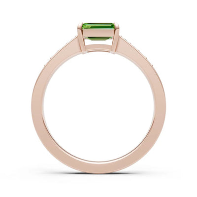 Peridot East West Emerald Cut Gemstone Ring with Accents