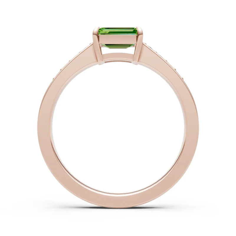 Peridot East West Emerald Cut Gemstone Ring with Accents