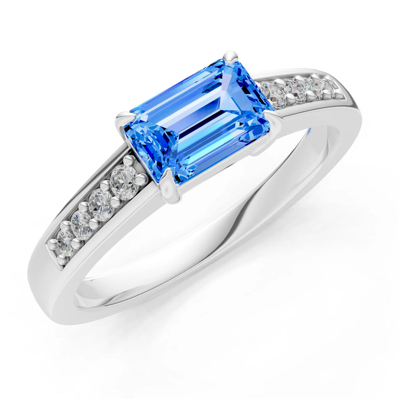 East West Emerald Gemstone Ring with Accents
