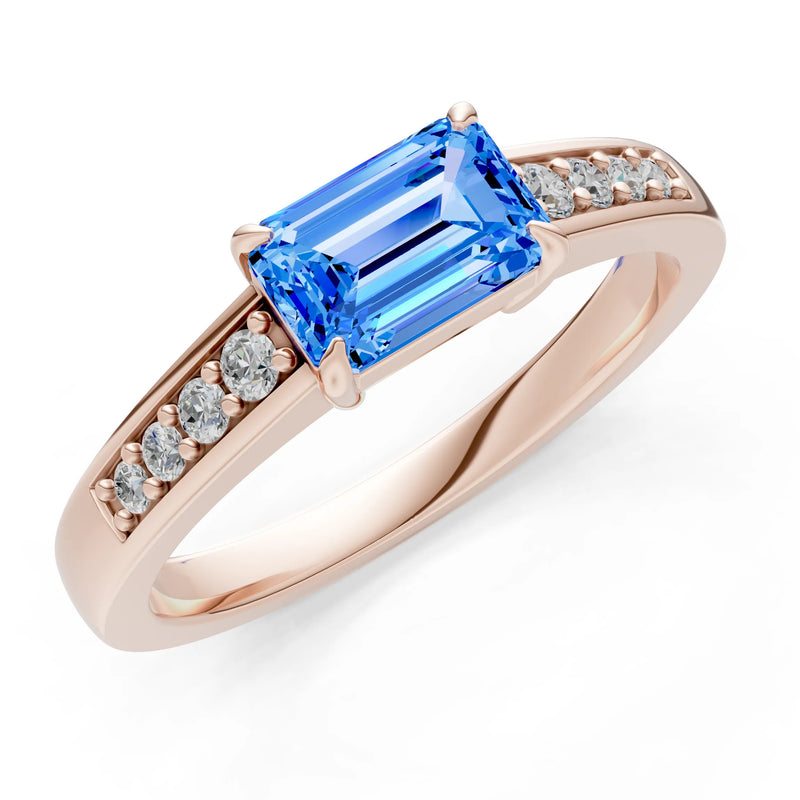 East West Emerald Gemstone Ring with Accents