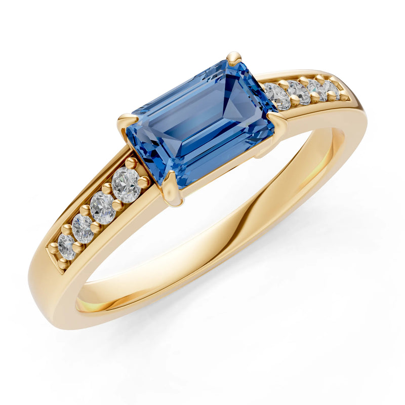 East West Emerald Gemstone Ring with Accents