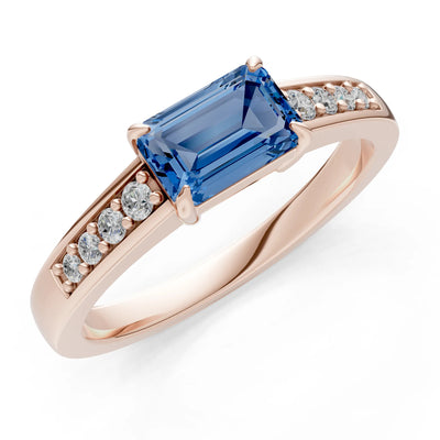 East West Emerald Gemstone Ring with Accents