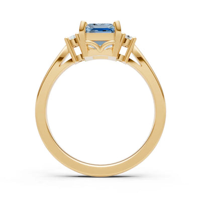 Aquamarine Three Stone Emerald Cut Engagement Ring With Accent