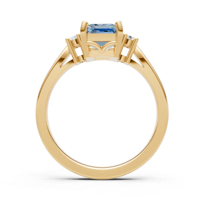 Aquamarine Three Stone Emerald Cut Engagement Ring With Accent