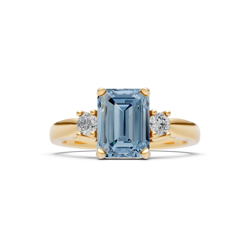 Aquamarine Three Stone Emerald Cut Engagement Ring With Accent