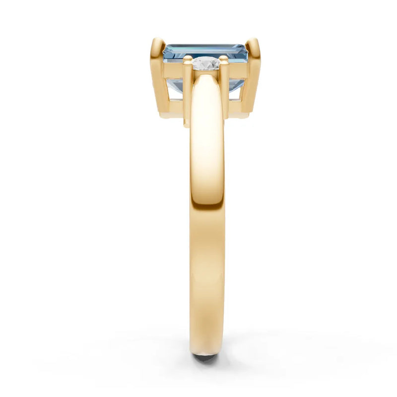 Aquamarine Three Stone Emerald Cut Engagement Ring With Accent