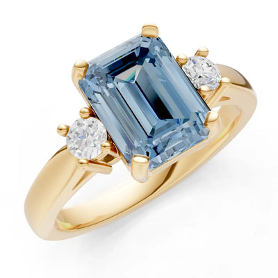 Aquamarine Three Stone Emerald Cut Engagement Ring With Accent