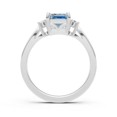 Aquamarine Three Stone Emerald Cut Engagement Ring With Accent