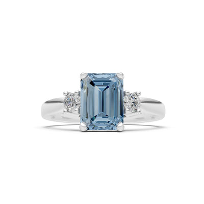 Aquamarine Three Stone Emerald Cut Engagement Ring With Accent