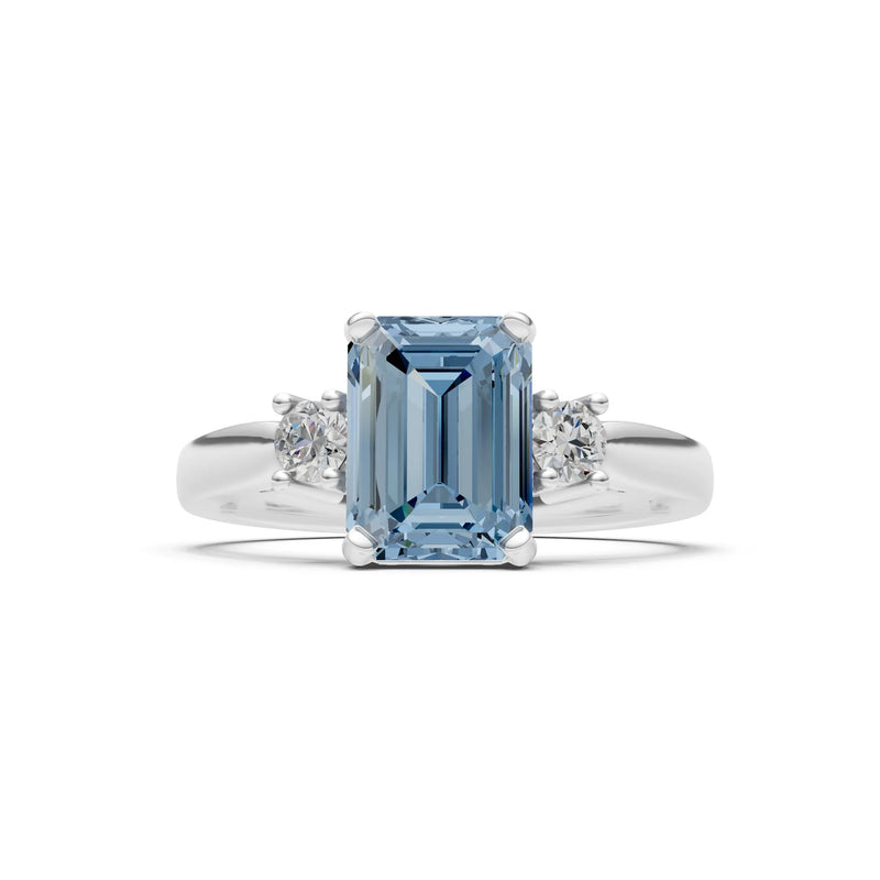 Aquamarine Three Stone Emerald Cut Engagement Ring With Accent