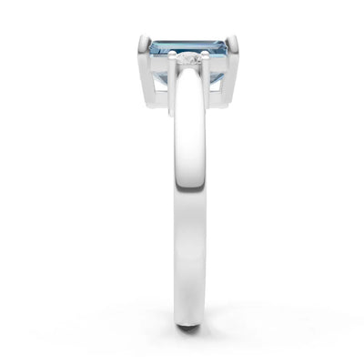 Aquamarine Three Stone Emerald Cut Engagement Ring With Accent