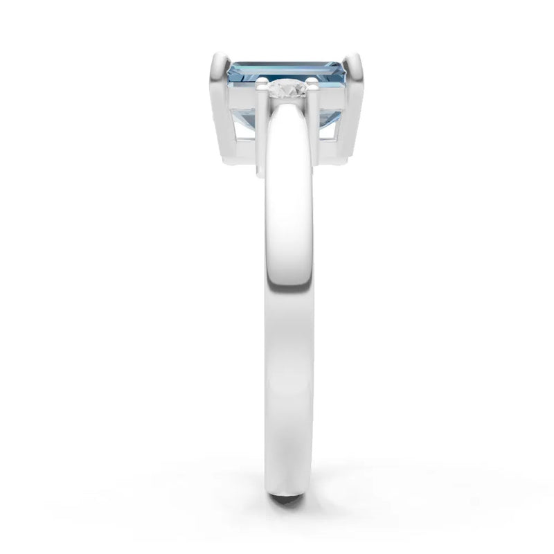 Aquamarine Three Stone Emerald Cut Engagement Ring With Accent