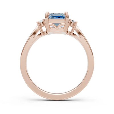Aquamarine Three Stone Emerald Cut Engagement Ring With Accent