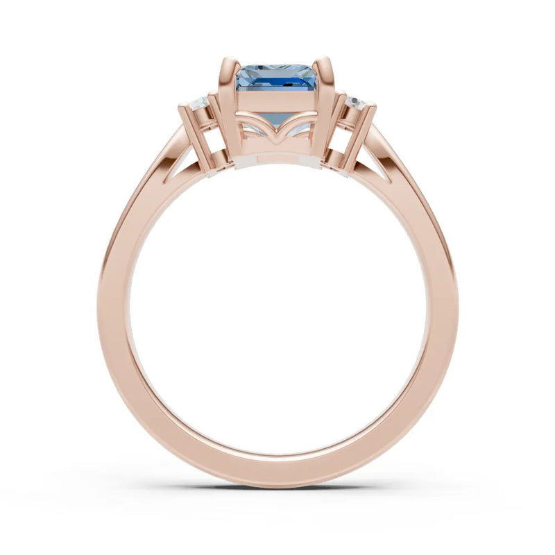 Aquamarine Three Stone Emerald Cut Engagement Ring With Accent