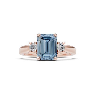 Aquamarine Three Stone Emerald Cut Engagement Ring With Accent