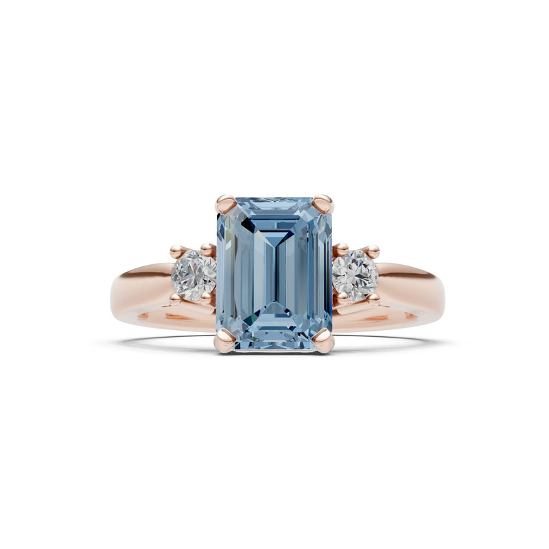 Aquamarine Three Stone Emerald Cut Engagement Ring With Accent