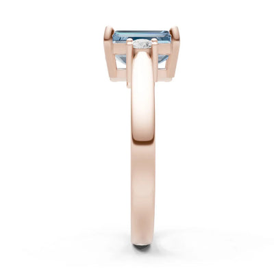 Aquamarine Three Stone Emerald Cut Engagement Ring With Accent