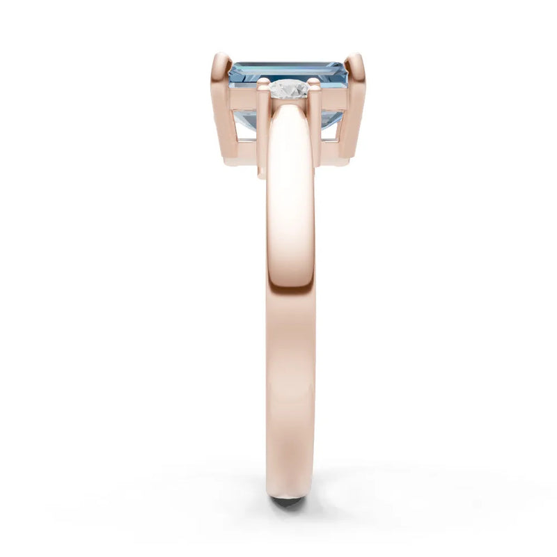 Aquamarine Three Stone Emerald Cut Engagement Ring With Accent