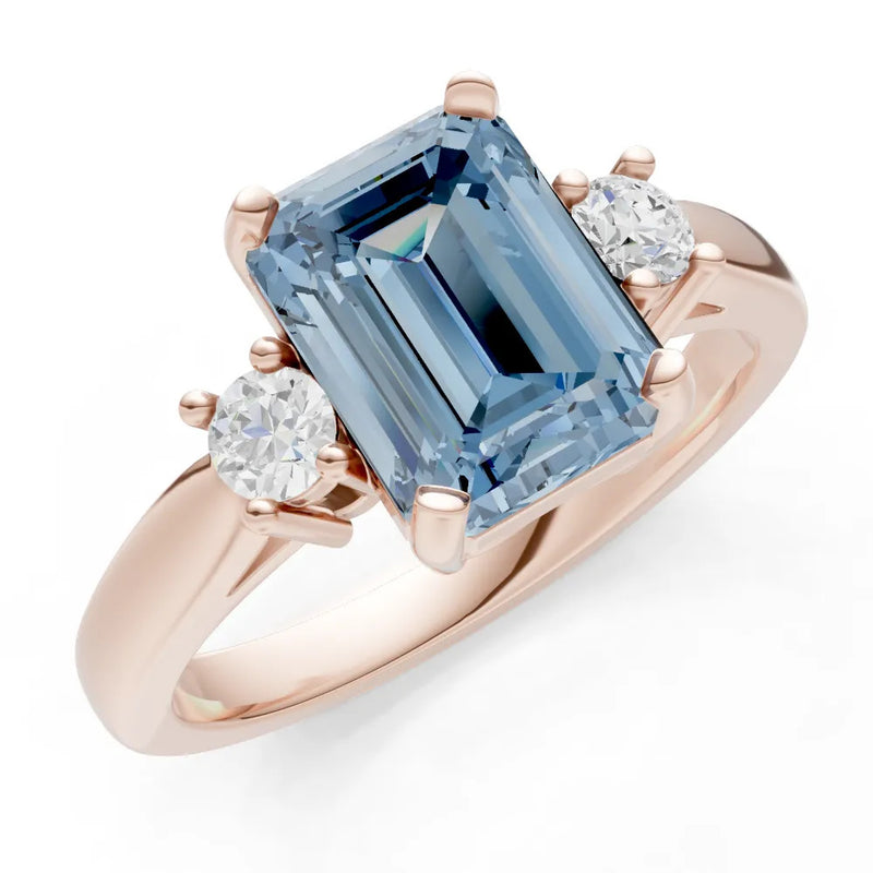 Aquamarine Three Stone Emerald Cut Engagement Ring With Accent