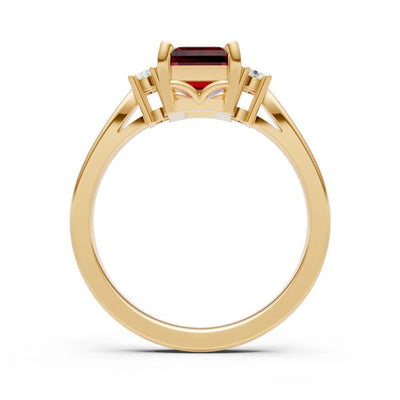 Garnet Three Stone Emerald Cut Engagement Ring With Accent