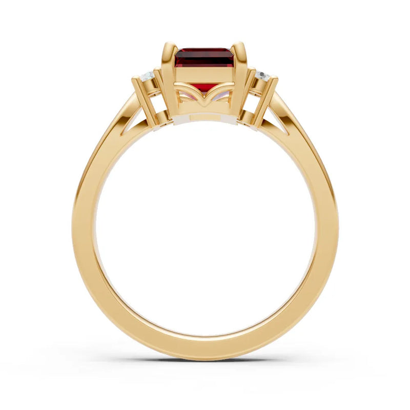Garnet Three Stone Emerald Cut Engagement Ring With Accent
