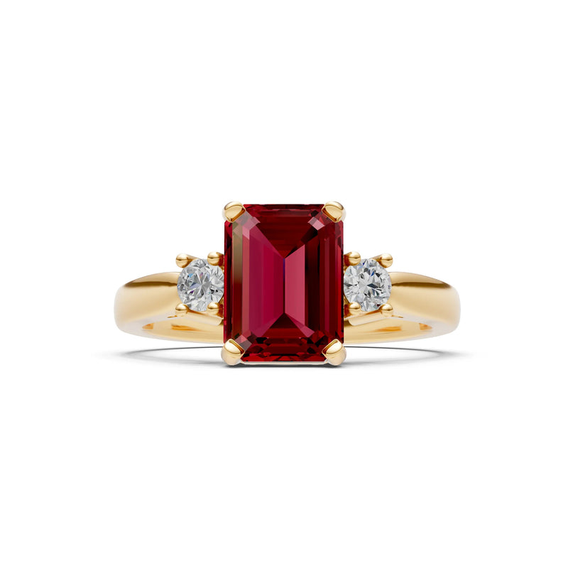 Garnet Three Stone Emerald Cut Engagement Ring With Accent