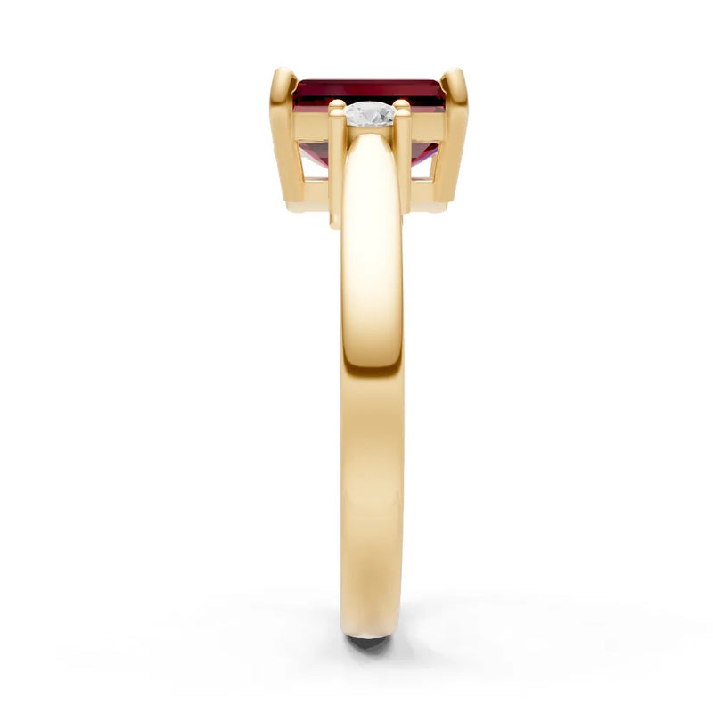 Garnet Three Stone Emerald Cut Engagement Ring With Accent