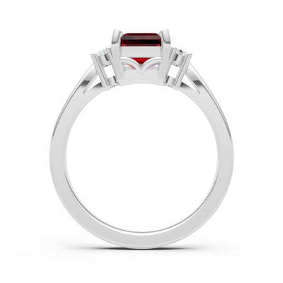 Garnet Three Stone Emerald Cut Engagement Ring With Accent
