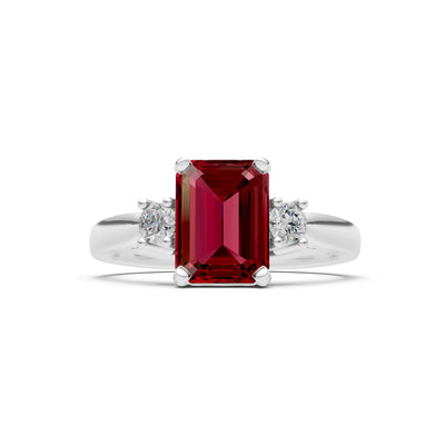 Garnet Three Stone Emerald Cut Engagement Ring With Accent