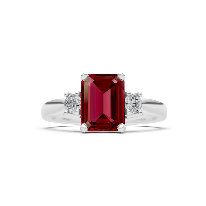 Garnet Three Stone Emerald Cut Engagement Ring With Accent