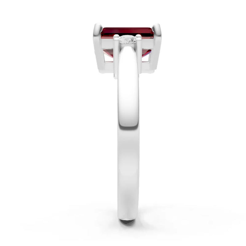 Garnet Three Stone Emerald Cut Engagement Ring With Accent