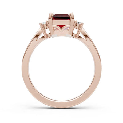 Garnet Three Stone Emerald Cut Engagement Ring With Accent