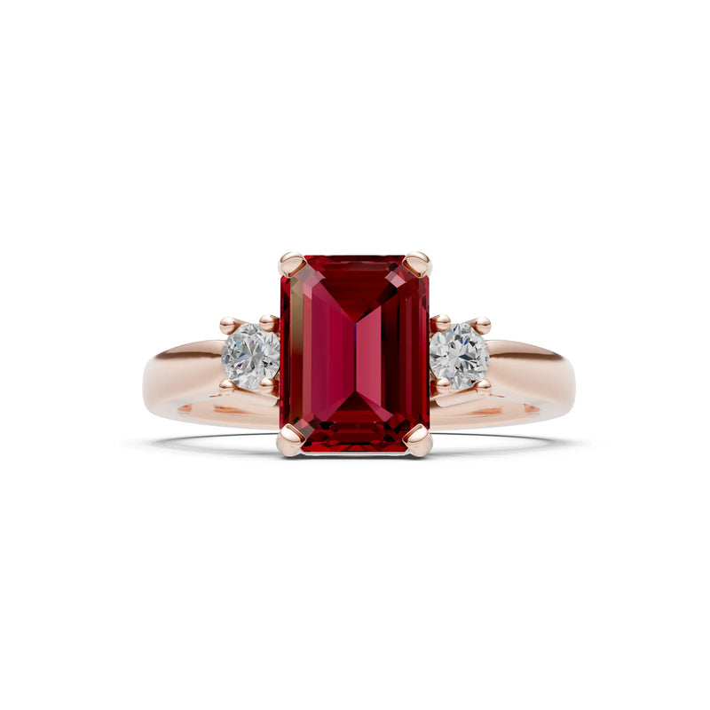 Garnet Three Stone Emerald Cut Engagement Ring With Accent