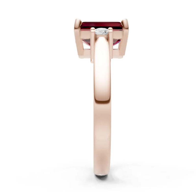 Garnet Three Stone Emerald Cut Engagement Ring With Accent