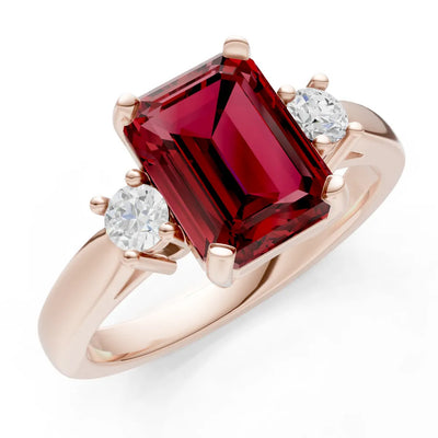 Garnet Three Stone Emerald Cut Engagement Ring With Accent