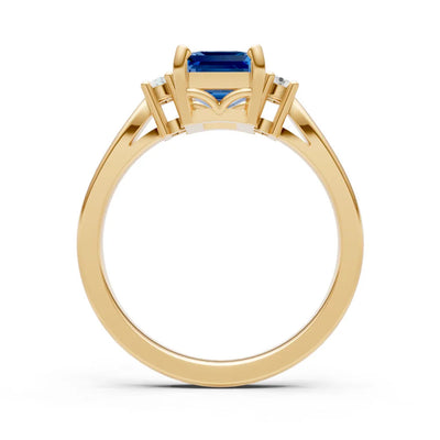 London Blue Topaz Three Stone Emerald Cut Engagement Ring With Accent