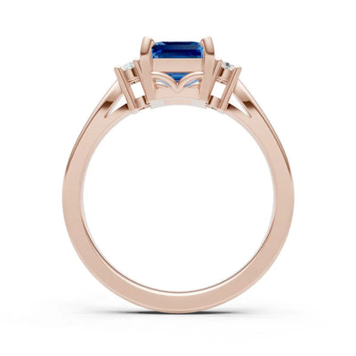 London Blue Topaz Three Stone Emerald Cut Engagement Ring With Accent