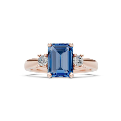 London Blue Topaz Three Stone Emerald Cut Engagement Ring With Accent