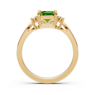 Peridot Three Stone Emerald Cut Engagement Ring With Accent