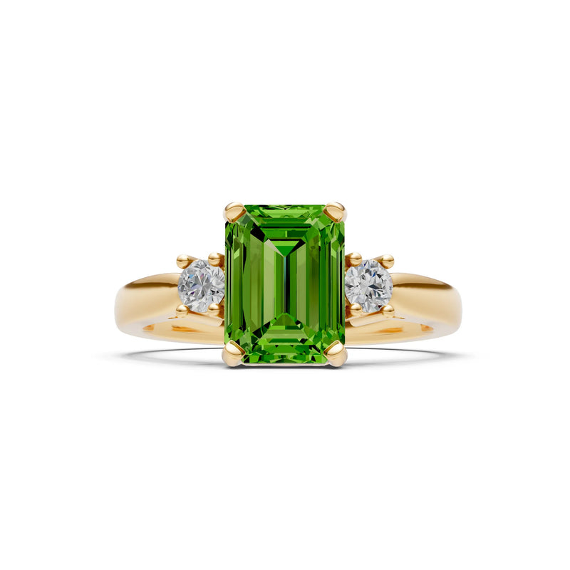 Peridot Three Stone Emerald Cut Engagement Ring With Accent