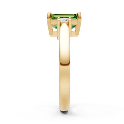 Peridot Three Stone Emerald Cut Engagement Ring With Accent